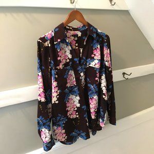 Ann Taylor long-sleeve, floral pop-over blouse